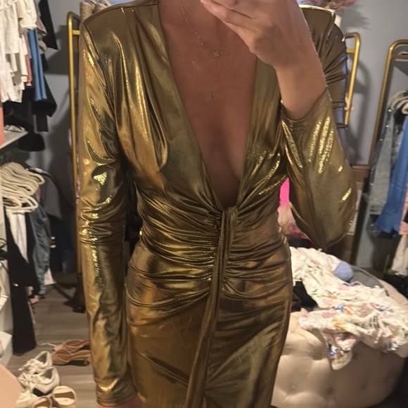 Gold Metallic Long Sleeve Dress - Picture 2 of 2